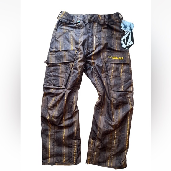 NEW VOLCOM Mens Medium BROWN SNOWBOARDING Pants wordprint 800 MM/7000GM2 - Picture 1 of 9